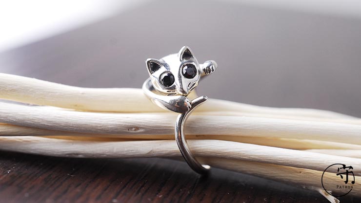 Vintage Cute Cat Handmade Thai Silver Women Open Rings